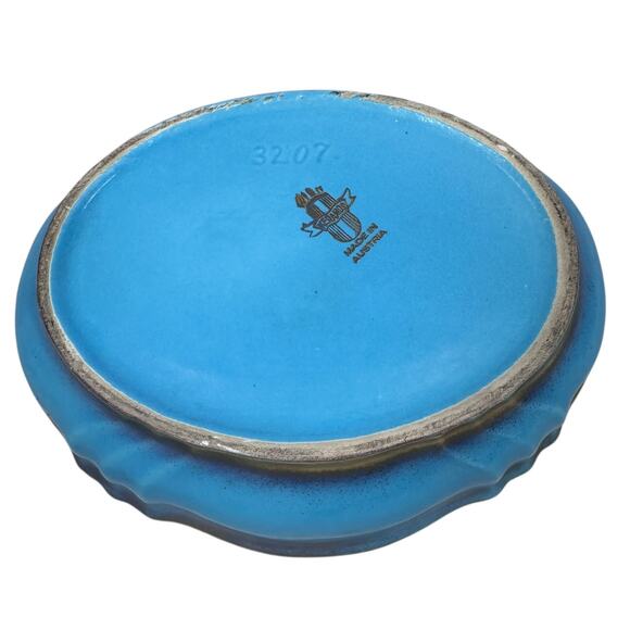 Vintage Wien Keramos Ceramic Dish with‎ Lid 8" Blue & Metallic Gold Matte 3207 - Picture 8 of 11